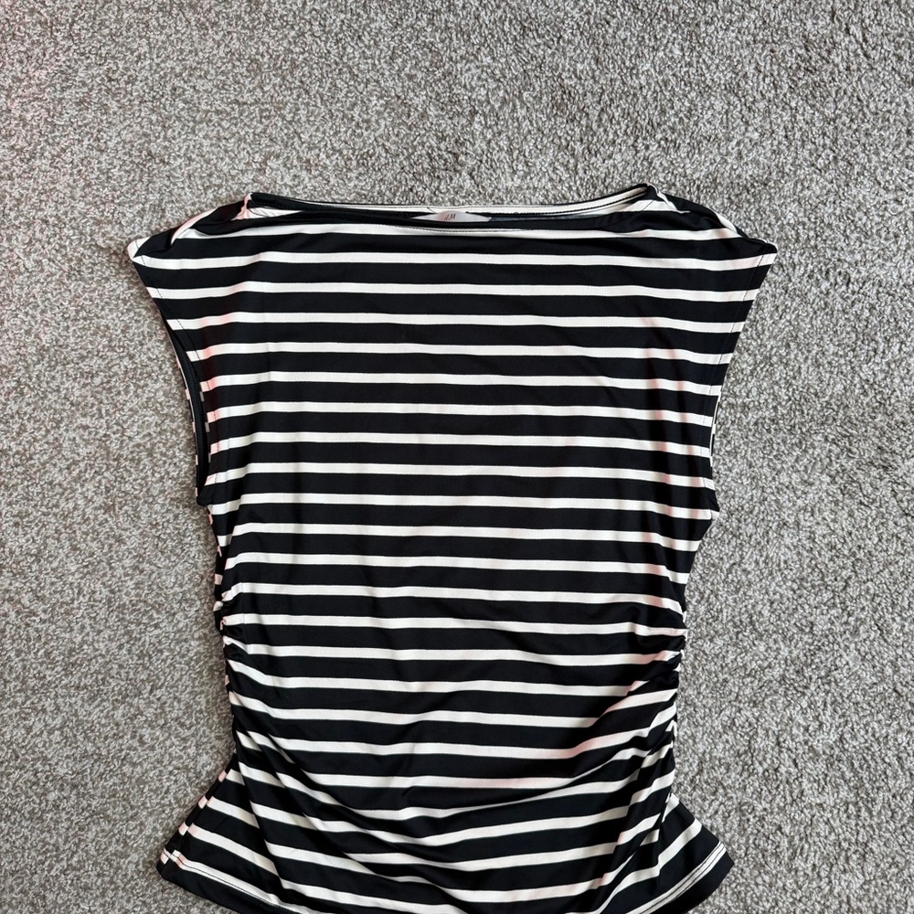 Striped Black and White Boat Neck Top